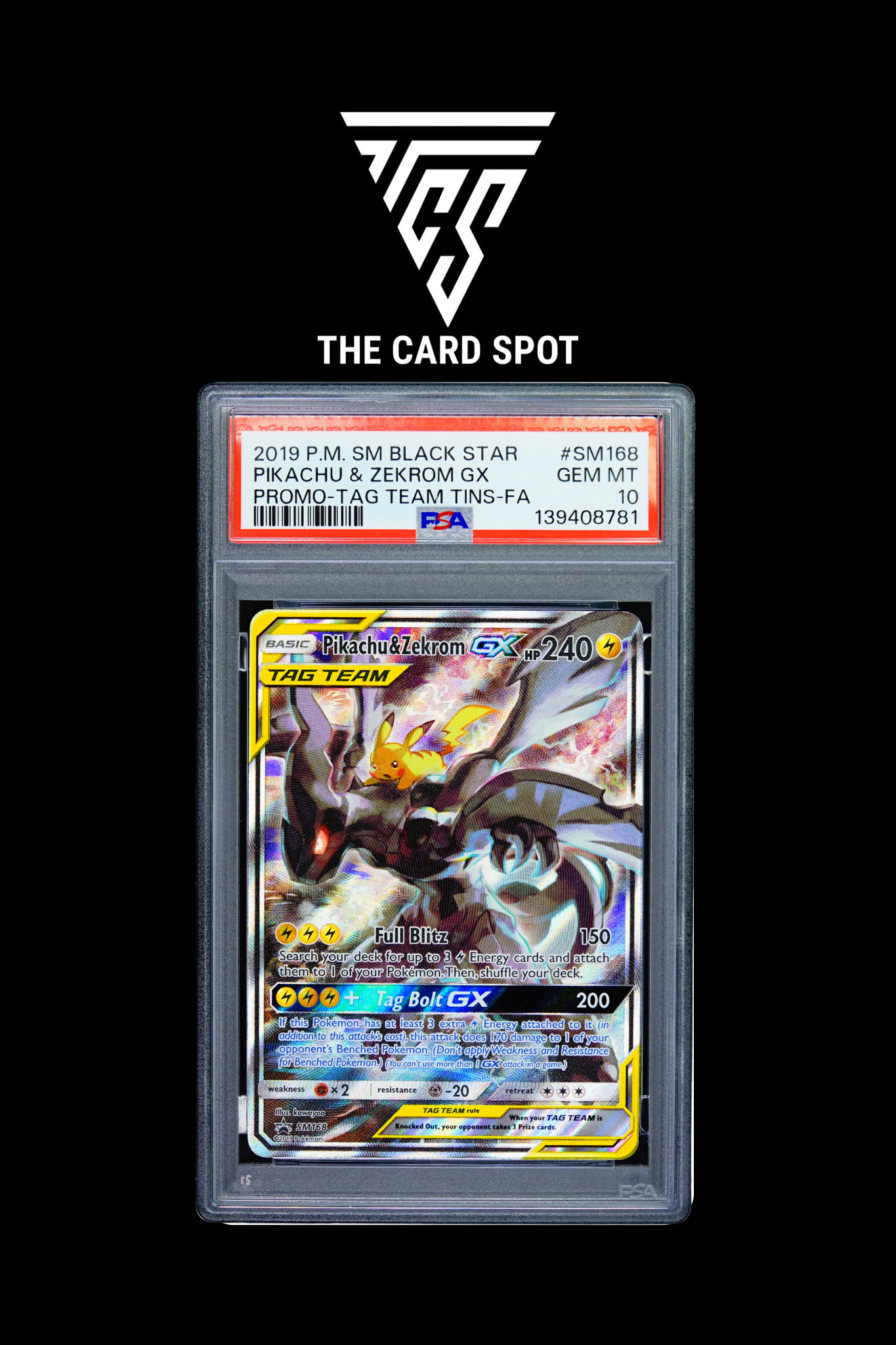SM168 Pikachu & Zekrom GX PSA 10 - Pokemon TCG - THE CARD SPOT PTY LTD.
