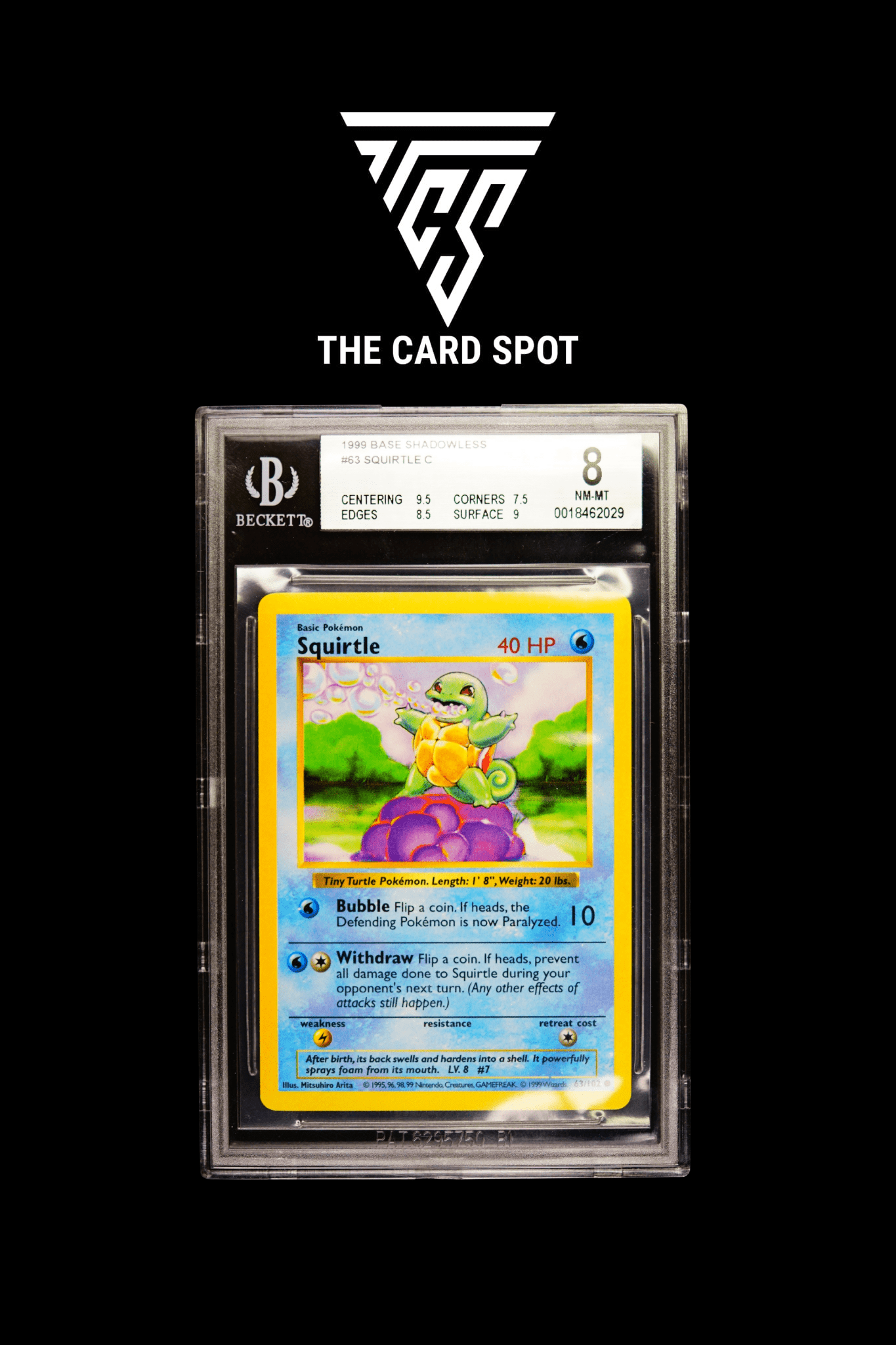 63/102 Squirtle (Shadowless) BGS 8 - Pokemon TCG - THE CARD SPOT PTY LTD.
