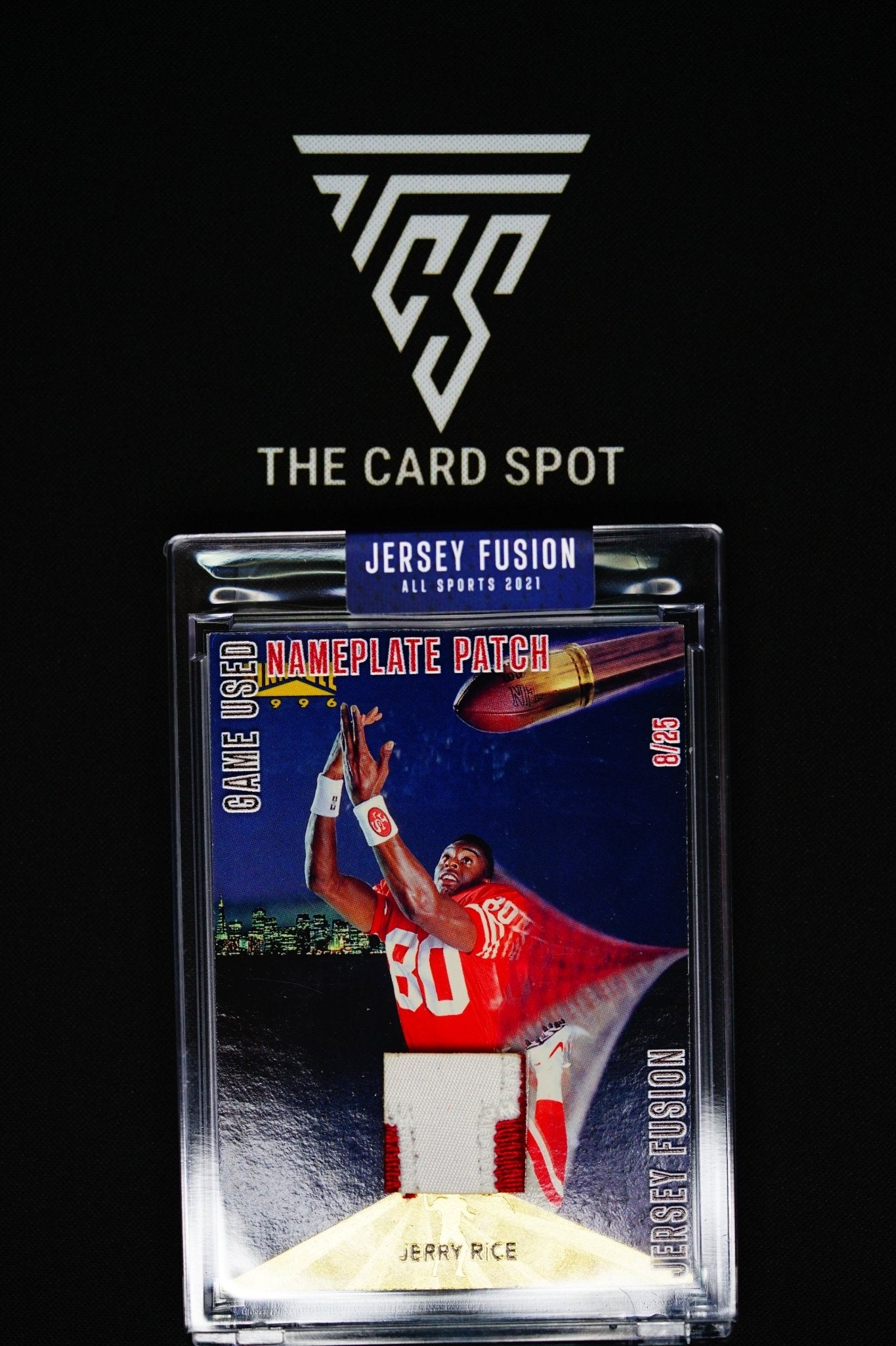 NFL Card: JERRY RICE Nameplate patch 8/25 Limited Number. - THE CARD SPOT PTY LTD.