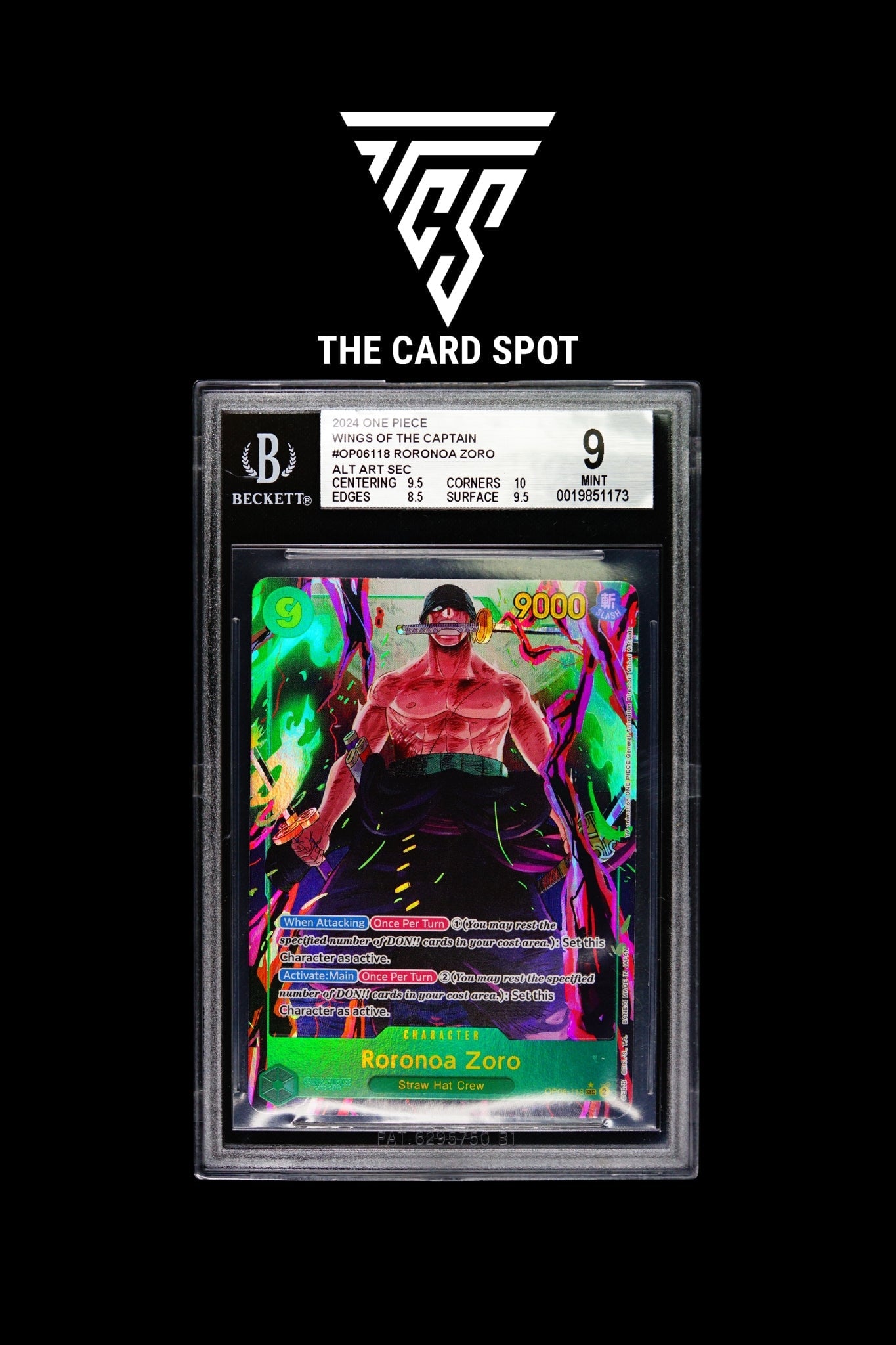 OP06 - 118 SEC Alt Roronoa Zoro BGS 9 - One Piece TCG - THE CARD SPOT PTY LTD.