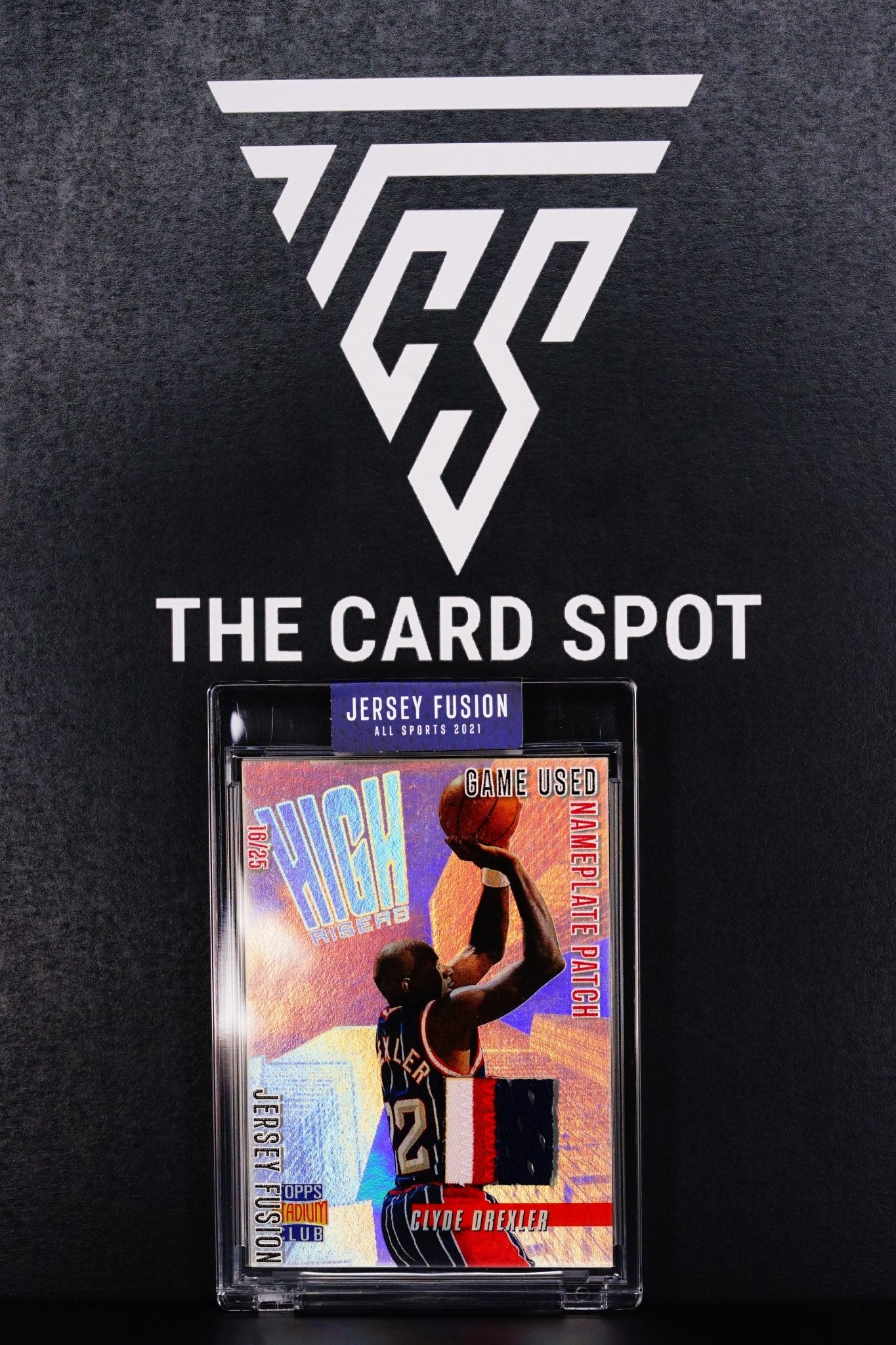 Basketball card: Clyde Drexler Name plate patch 16/25 Limited edition - THE CARD SPOT PTY LTD.Sports CardJersey Fusion