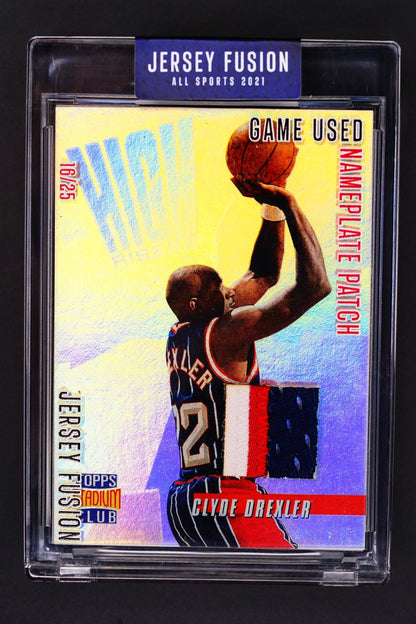 Basketball card: Clyde Drexler Name plate patch 16/25 Limited edition - THE CARD SPOT PTY LTD.Sports CardJersey Fusion