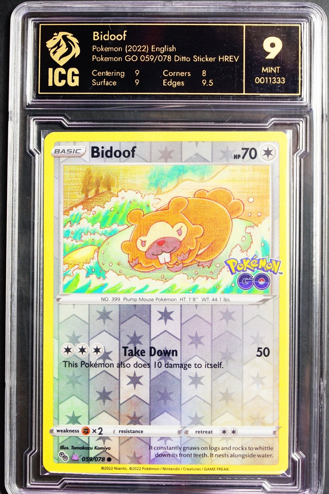 Bidoof Rev. Holo 059/078 - Dittio Sticker card ICG 9 (PSA) - Pokemon Go - Pokemon Card - THE CARD SPOT PTY LTD.Pokemon GradedPokémon