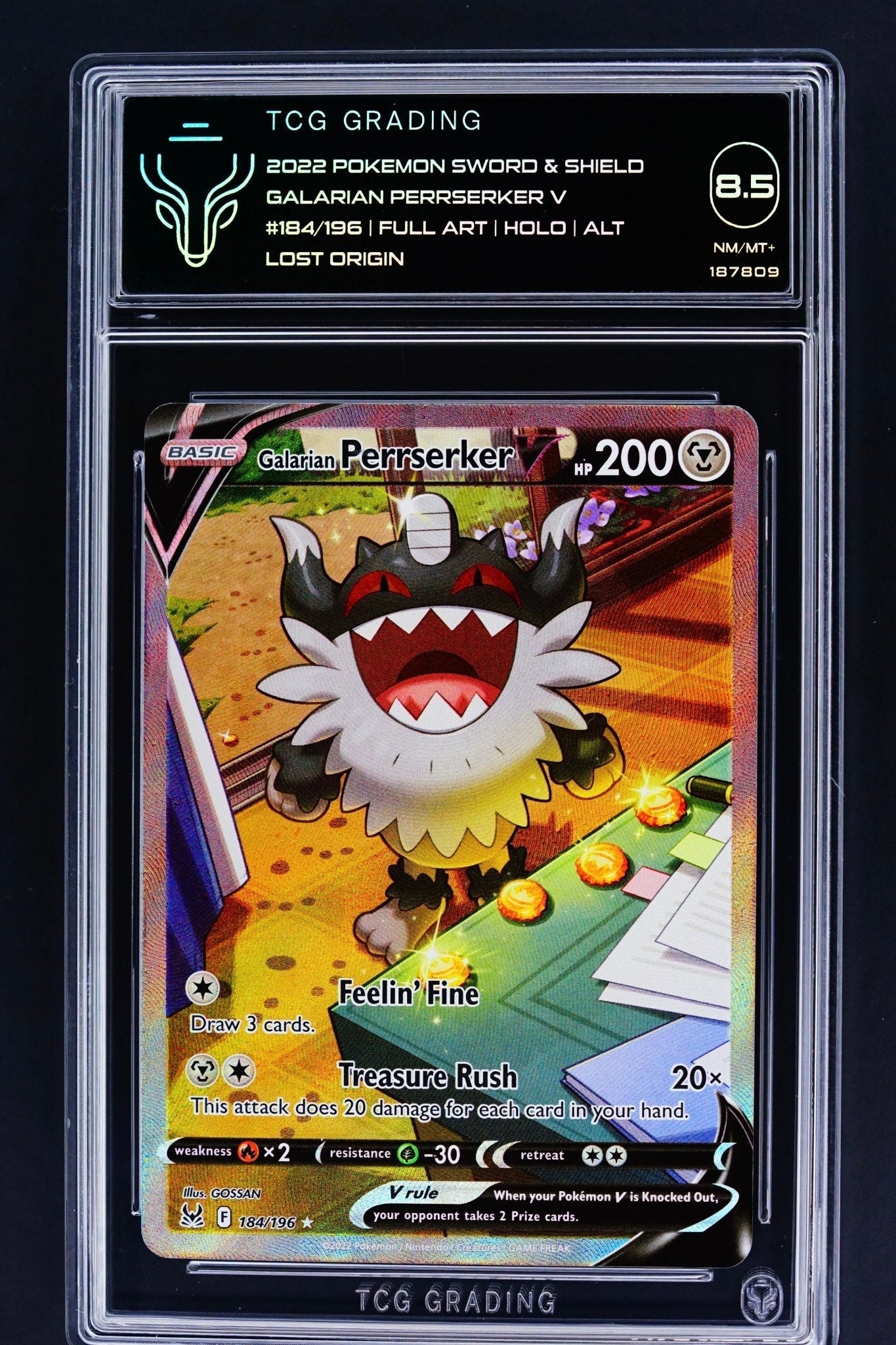 Pokemon card: Perrserker 184/196 Alt Art Full Art Sword and shield Lost Origin TCG 8.5 - THE CARD SPOT PTY LTD.GradedPokémon